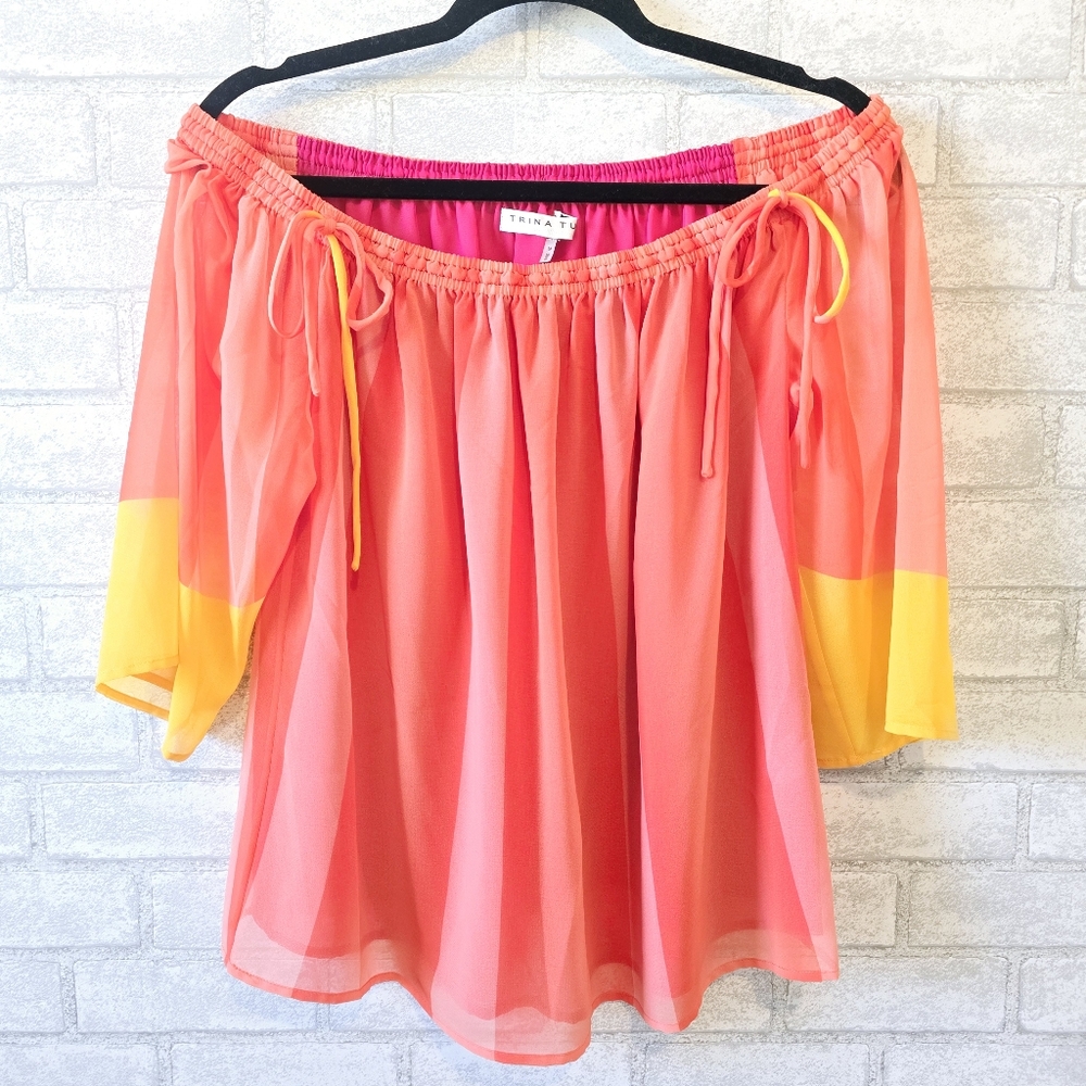 Trina Turk Off-Shoulder Pink‎ and Yellow Blouse